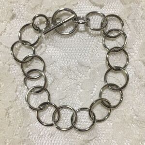Silver tone Round Ring Chain Bracelet Charm Bracelet Toggle Clasp